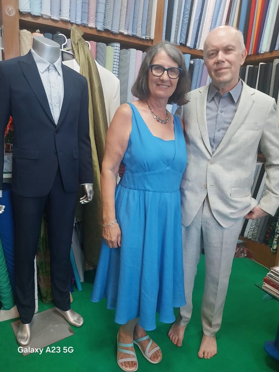 Customer in bespoke light suit