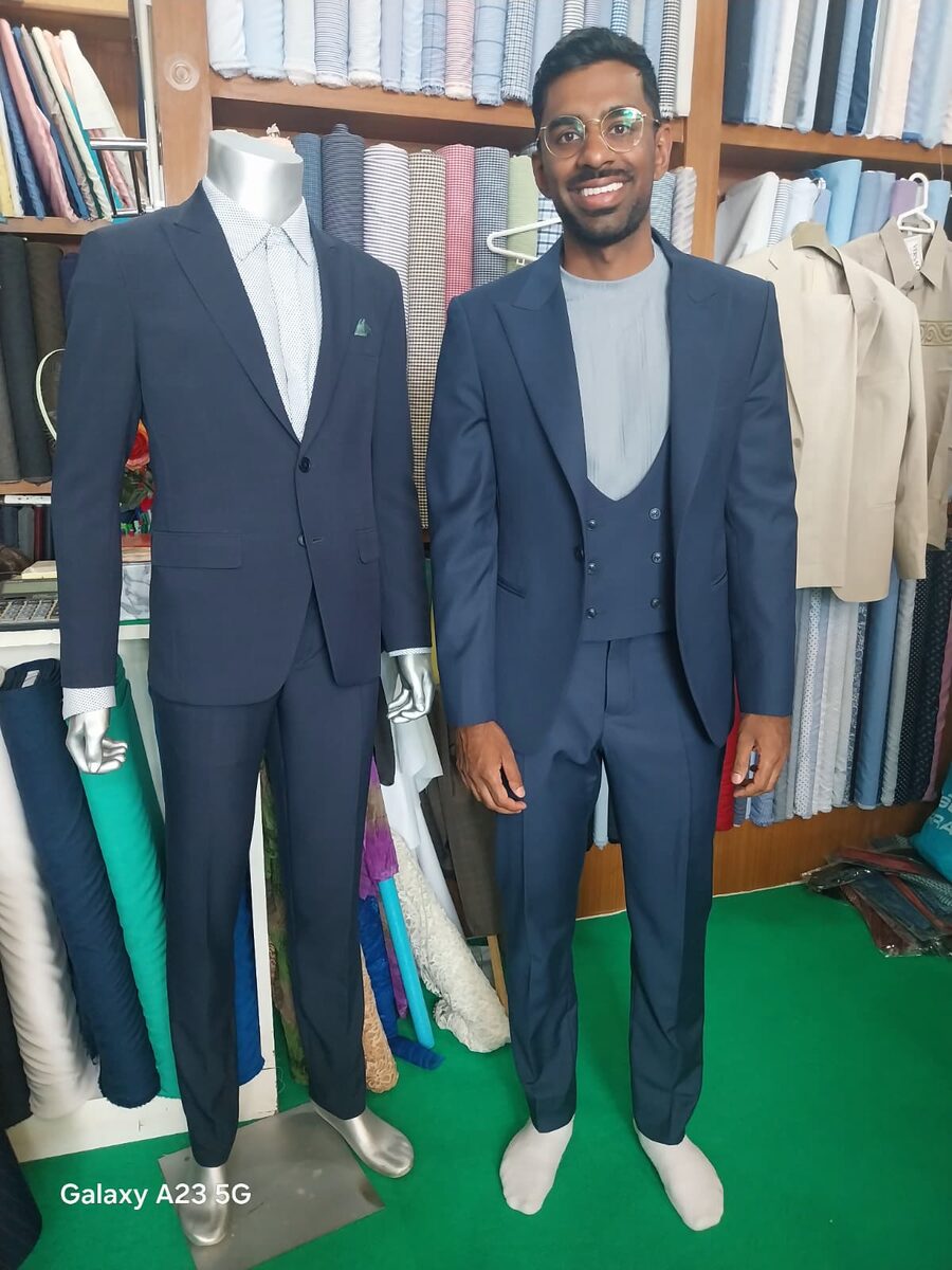 Customer in custom fitted jacket